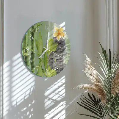 Kulaté skleněné hodiny na zeď Bambusové kameny