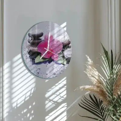 Hodiny na skle kulaté Orchidej