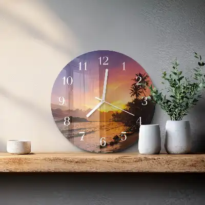 Nástěnné hodiny skleněné kulaté Západ slunce