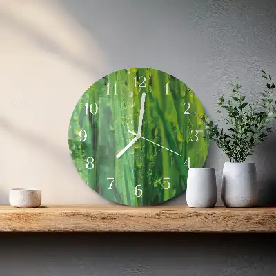 Kulaté skleněné hodiny na zeď Tráva