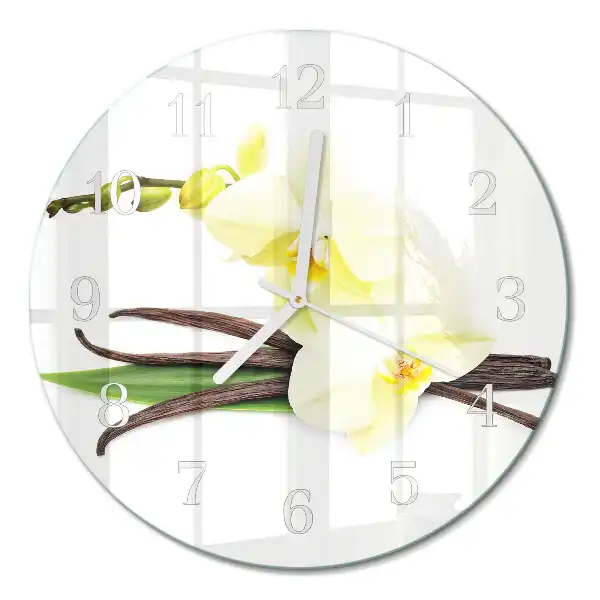 Hodiny s fotkou skleněné kulaté Vanilková orchidej