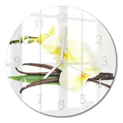 Hodiny s fotkou skleněné kulaté Vanilková orchidej