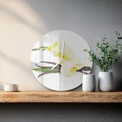 Hodiny s fotkou skleněné kulaté Vanilková orchidej