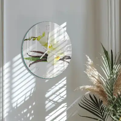 Hodiny s fotkou skleněné kulaté Vanilková orchidej