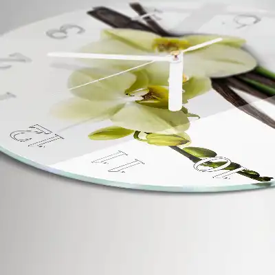 Hodiny s fotkou skleněné kulaté Vanilková orchidej
