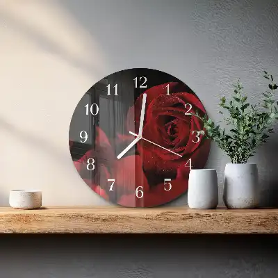 Kulaté skleněné hodiny na stěnu Růže