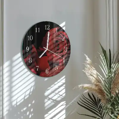 Kulaté skleněné hodiny na stěnu Růže