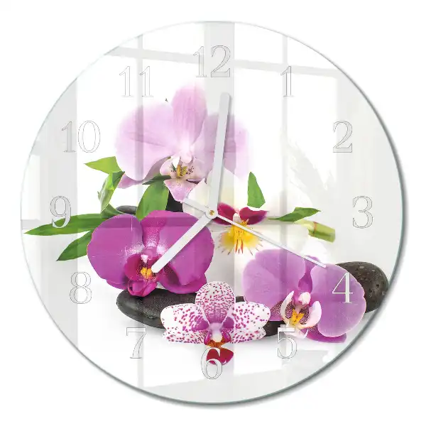 Nástěnné hodiny skleněné kulaté Orchidej