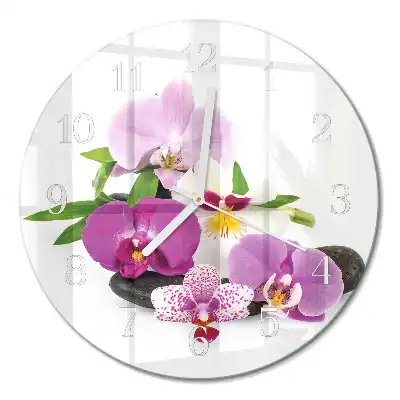 Nástěnné hodiny skleněné kulaté Orchidej