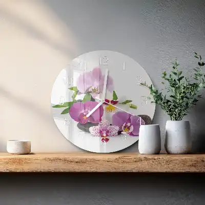 Nástěnné hodiny skleněné kulaté Orchidej