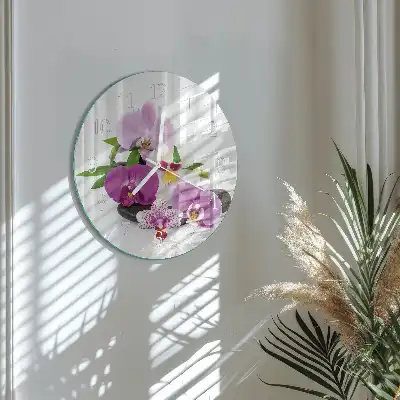 Nástěnné hodiny skleněné kulaté Orchidej