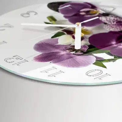 Nástěnné hodiny skleněné kulaté Orchidej