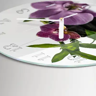 Kulaté skleněné hodiny na zeď Orchidej