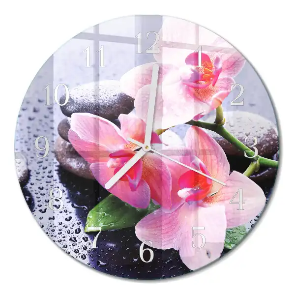 Nástěnné hodiny skleněné kulaté Orchidej