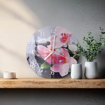 Nástěnné hodiny skleněné kulaté Orchidej