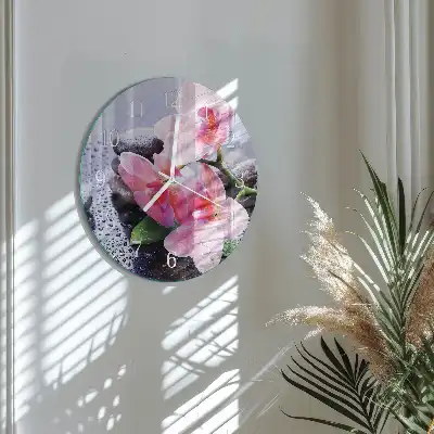 Nástěnné hodiny skleněné kulaté Orchidej