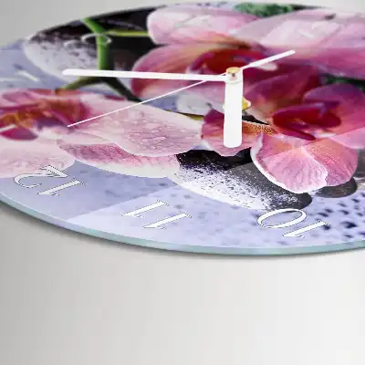 Nástěnné hodiny skleněné kulaté Orchidej