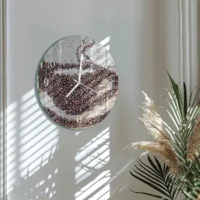 Kulaté skleněné hodiny na stěnu Kávová zrna
