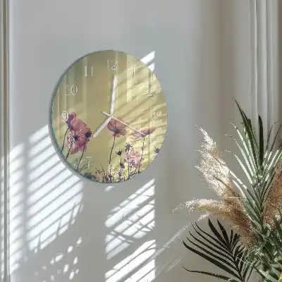 Hodiny na skle kulaté Květiny