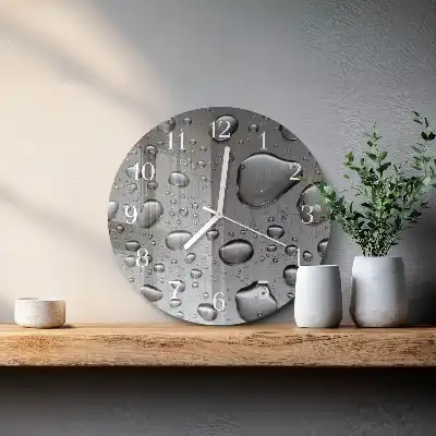 Kulaté skleněné hodiny na zeď Kapky