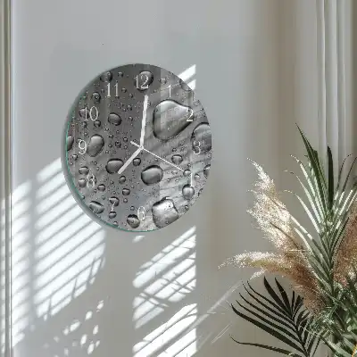 Kulaté skleněné hodiny na zeď Kapky