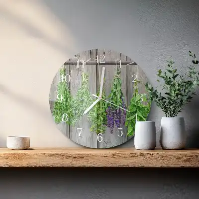 Hodiny s fotkou skleněné kulaté Bylinky