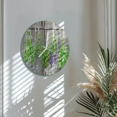 Hodiny s fotkou skleněné kulaté Bylinky