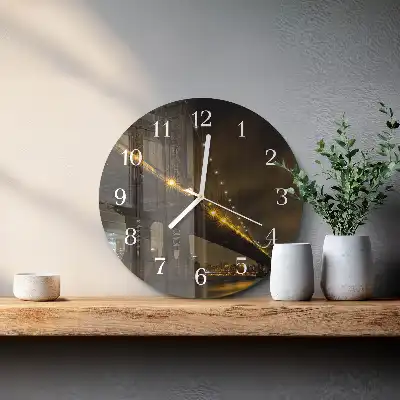 Nástěnné hodiny skleněné kulaté Noční most