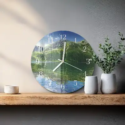 Kulaté skleněné hodiny na zeď Horské jezero