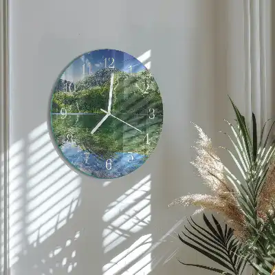 Kulaté skleněné hodiny na zeď Horské jezero
