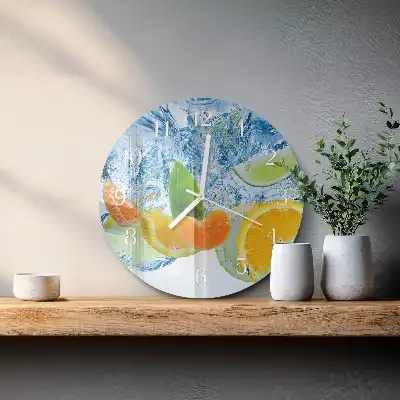 Hodiny s fotkou skleněné kulaté Citrusová rostlina