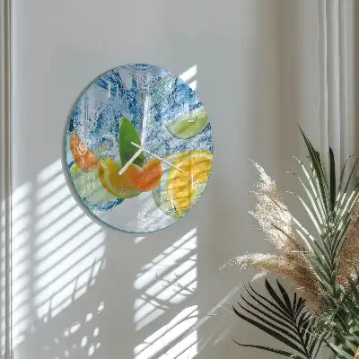 Hodiny s fotkou skleněné kulaté Citrusová rostlina