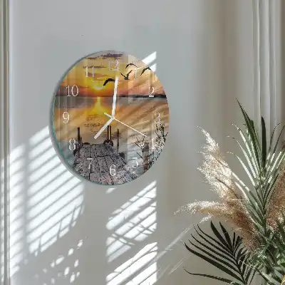Nástěnné hodiny skleněné kulaté Jezerní most
