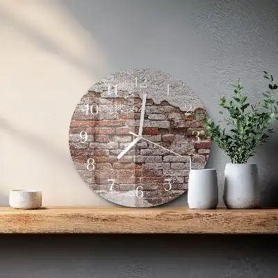 Kulaté skleněné hodiny na zeď Cihlový