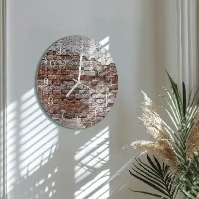 Kulaté skleněné hodiny na zeď Cihlový