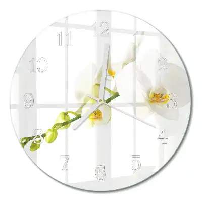 Hodiny na skle kulaté Orchidej