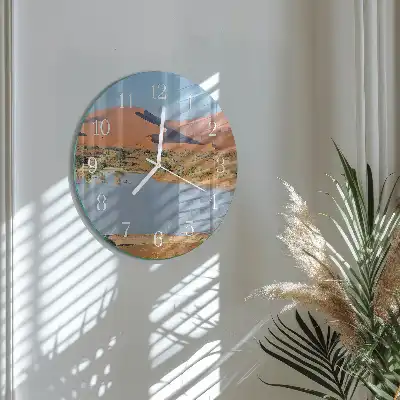 Kulaté skleněné hodiny na stěnu Poušť
