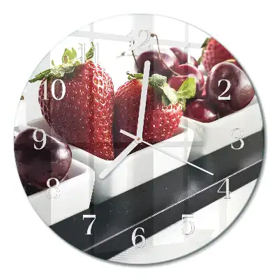 Nástěnné hodiny skleněné kulaté Jahody