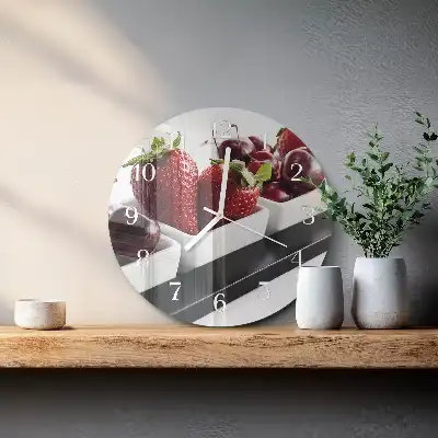Nástěnné hodiny skleněné kulaté Jahody