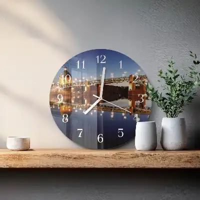 Hodiny s fotkou skleněné kulaté Most přes řeku