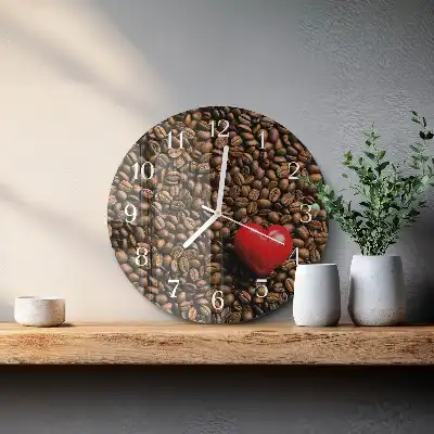 Nástěnné hodiny skleněné kulaté Kávová zrna