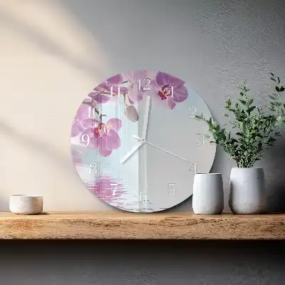Kulaté skleněné hodiny na zeď Orchidej