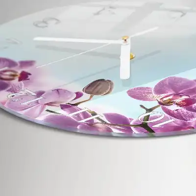 Kulaté skleněné hodiny na zeď Orchidej