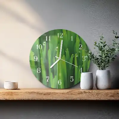 Hodiny s fotkou skleněné kulaté Tráva