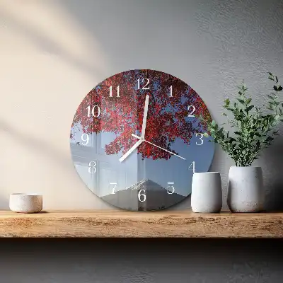 Kulaté skleněné hodiny na zeď Horské listí