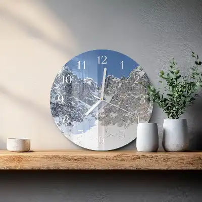 Hodiny s fotkou skleněné kulaté Hory v zimě