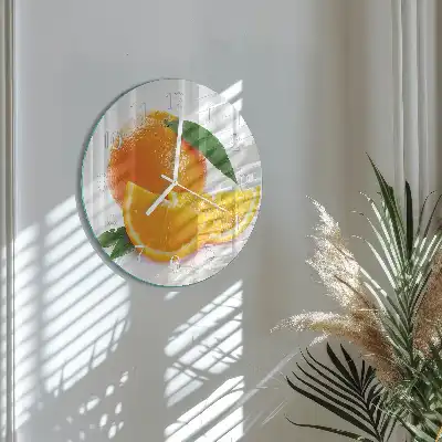 Hodiny s fotkou skleněné kulaté Pomeranče