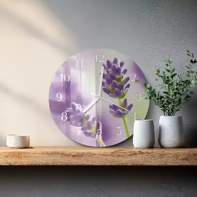 Hodiny s fotkou skleněné kulaté Levandule