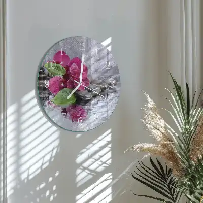 Hodiny na skle kulaté Orchidej