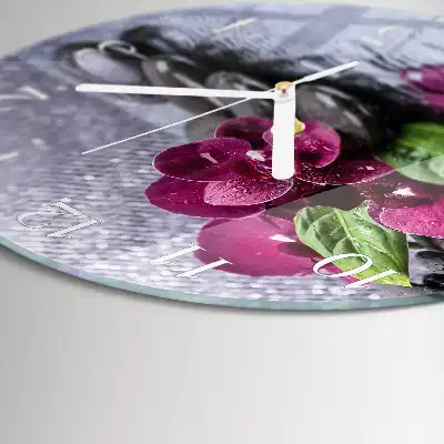 Hodiny na skle kulaté Orchidej